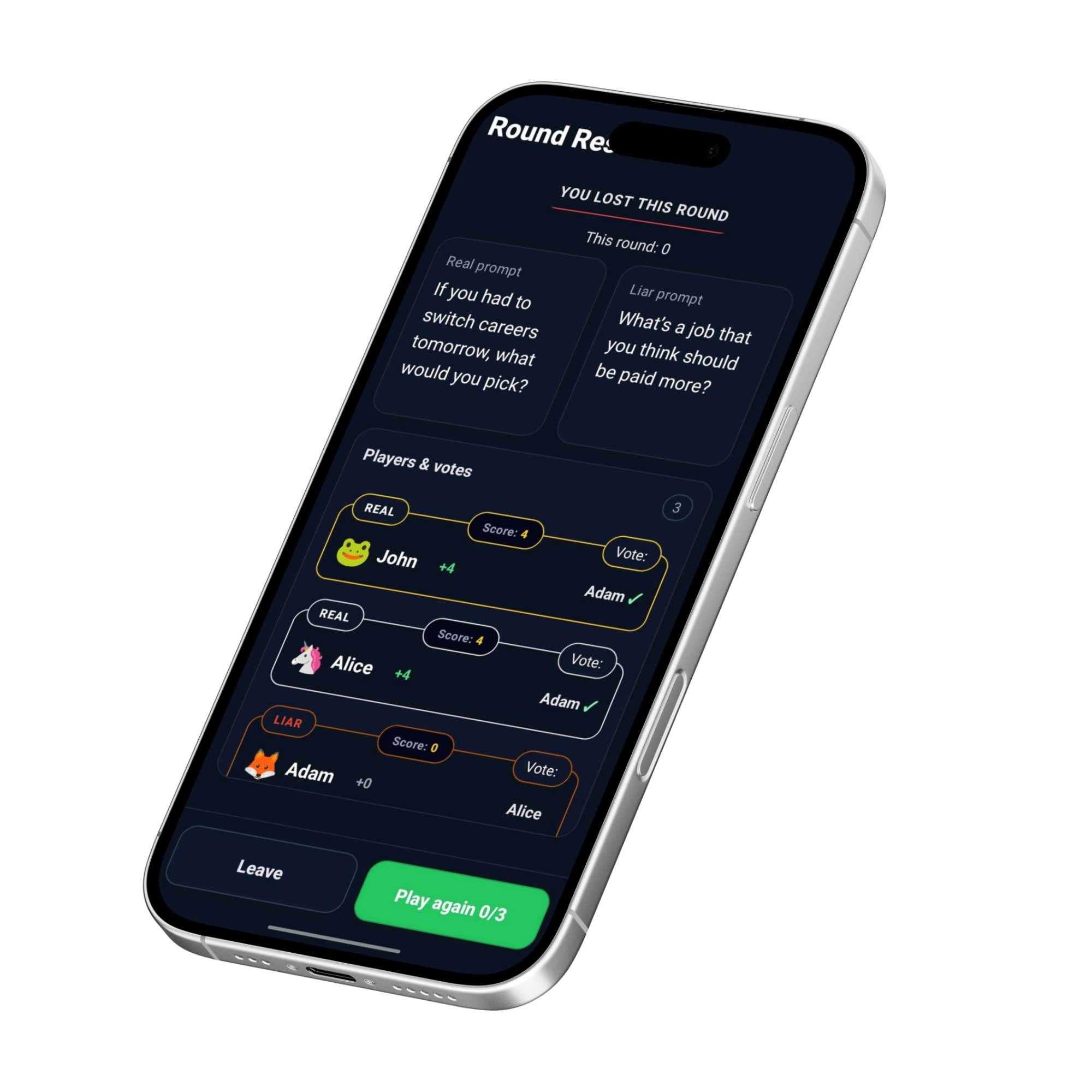 Results & points screenshot